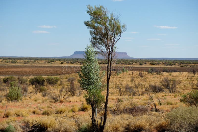 De berg Conner in binnenland op de horizon, zonnige dag van de lijstbovenkant op Noordelijk Grondgebied Australië royalty-vrije stock afbeeldingen De berg Conner in binnenland op de horizon, zonnige dag van de lijstbovenkant op Noordelijk Grondgebied Australië royalty-vrije stock afbeeldingen