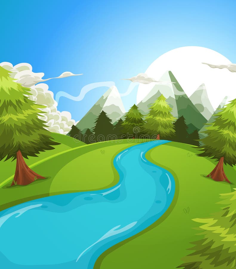 De Bergenlandschap van de beeldverhaalzomer stock illustratie De Bergenlandschap van de beeldverhaalzomer stock illustratie