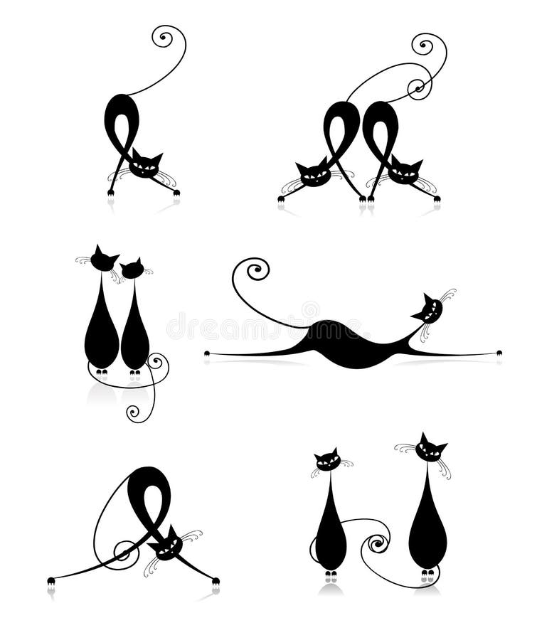 De bevallige zwarte van kattensilhouetten voor uw ontwerp royalty-vrije illustratie De bevallige zwarte van kattensilhouetten voor uw ontwerp royalty-vrije illustratie
