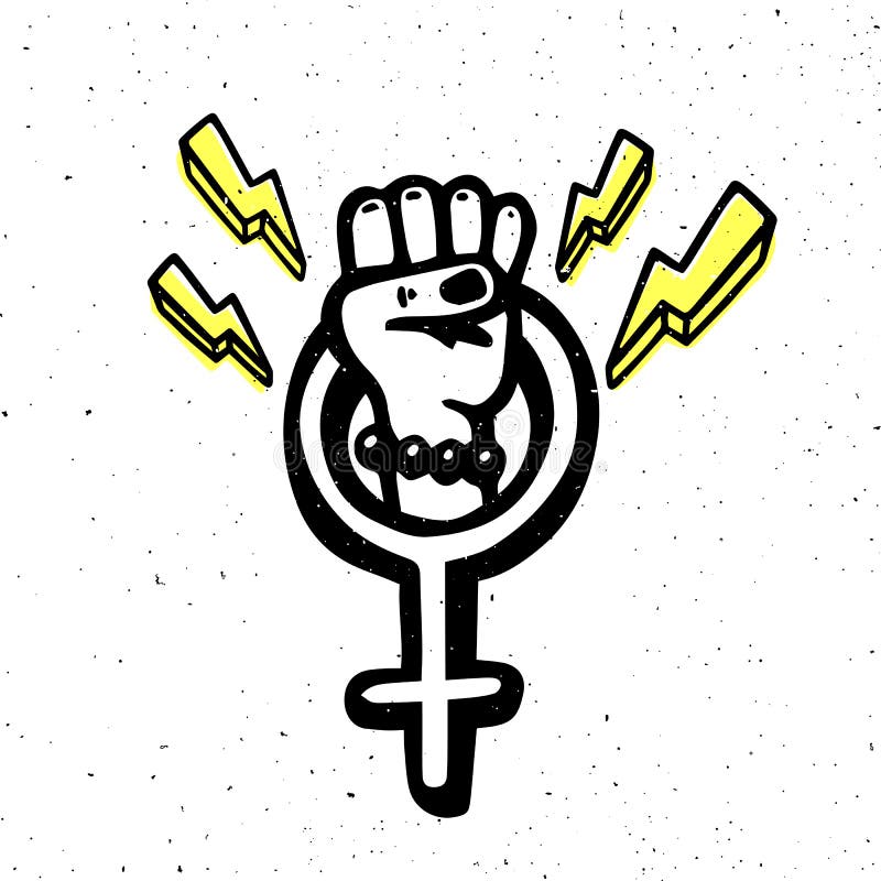 De beweging van de meisjesmacht Vrouwelijk het geslachtssymbool van de krabbelstijl en opgeheven vuist op witte achtergrond Femin stock illustratie De beweging van de meisjesmacht Vrouwelijk het geslachtssymbool van de krabbelstijl en opgeheven vuist op witte achtergrond Femin stock illustratie