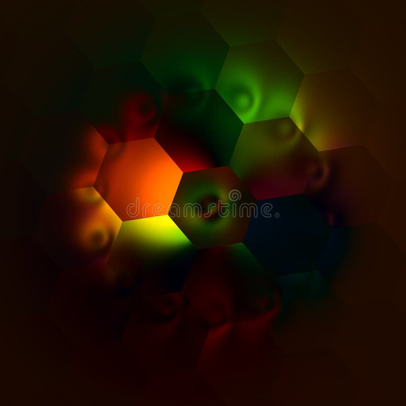 De bizarre Artistieke Backlit Zeshoeken van Colorfully Abstracte kleurrijke illustratie Mooie lichte achtergrond Donker Decoratie stock illustratie De bizarre Artistieke Backlit Zeshoeken van Colorfully Abstracte kleurrijke illustratie Mooie lichte achtergrond Donker Decoratie stock illustratie