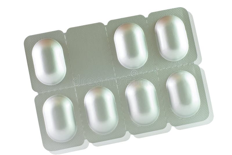De blaarpak van het zeven tabletaluminium stock afbeelding De blaarpak van het zeven tabletaluminium stock afbeelding
