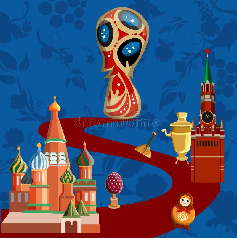 De blauwe achtergrond van de de wereldbekervoetbal van Rusland royalty-vrije illustratie De blauwe achtergrond van de de wereldbekervoetbal van Rusland royalty-vrije illustratie