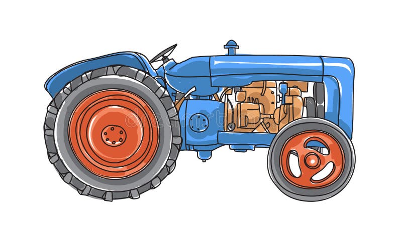 De blauwe illustratie van de Tractor Uitstekende hand getrokken vectorkunst royalty-vrije illustratie De blauwe illustratie van de Tractor Uitstekende hand getrokken vectorkunst royalty-vrije illustratie