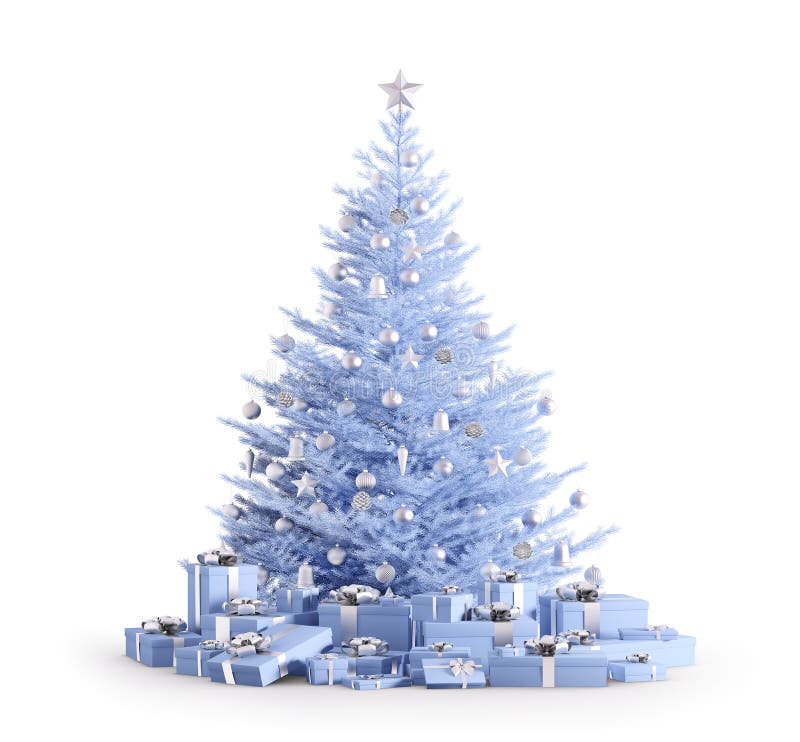 De blauwe Kerstmisboom met giften isoleerde 3d teruggeeft