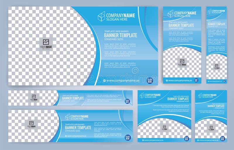 De blauwe malplaatjes van Webbanners, standaardgrootte met ruimte voor foto vector illustratie De blauwe malplaatjes van Webbanners, standaardgrootte met ruimte voor foto vector illustratie