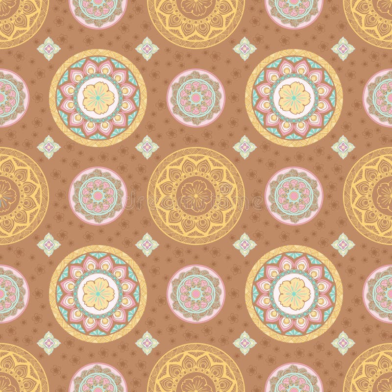De bloem van pastelkleurmandala en Thais stijl naadloos patroon royalty-vrije illustratie De bloem van pastelkleurmandala en Thais stijl naadloos patroon royalty-vrije illustratie