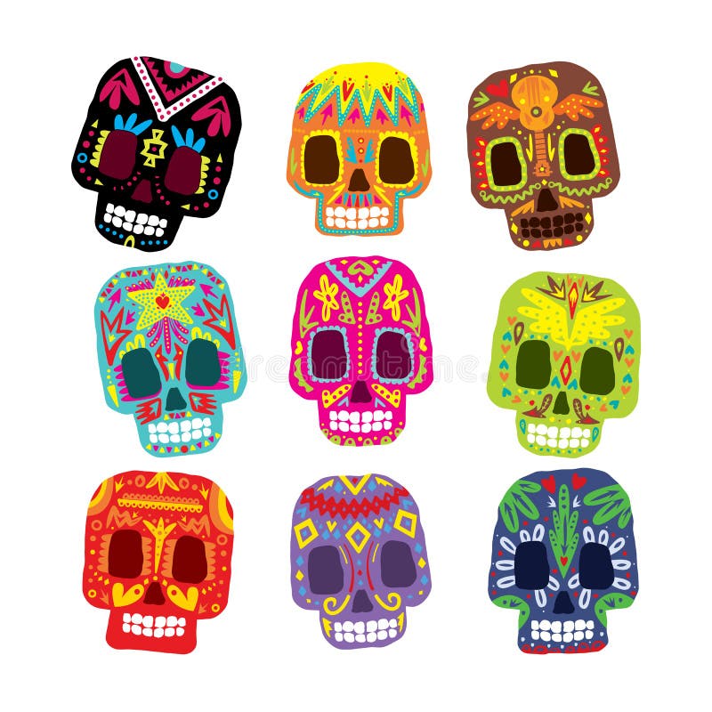 De bloemen van Mexico, schedelelementen Vector stock illustratie De bloemen van Mexico, schedelelementen Vector stock illustratie
