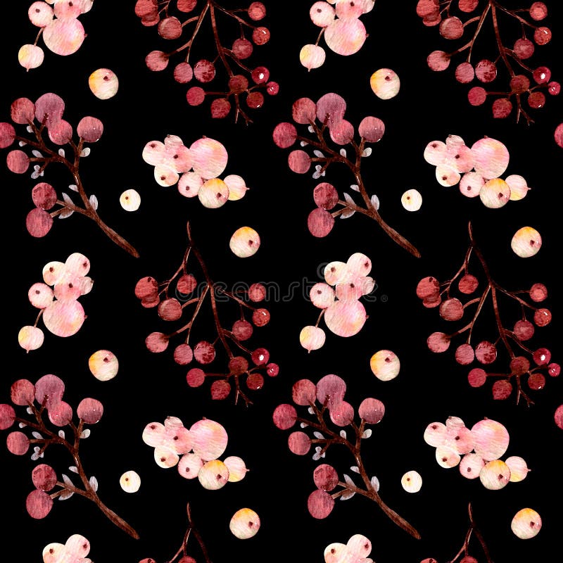 De bloemen van de patroonwaterverf, takken, snowberries stock illustratie De bloemen van de patroonwaterverf, takken, snowberries stock illustratie