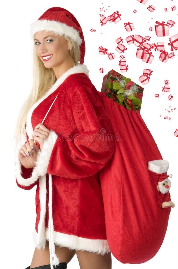 De blonde Kerstman met zak stock foto's De blonde Kerstman met zak stock foto's
