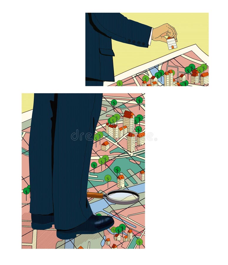 De bouw planning, Twee fragmenten van het lichaam van een mens in een kostuum stock illustratie De bouw planning, Twee fragmenten van het lichaam van een mens in een kostuum stock illustratie
