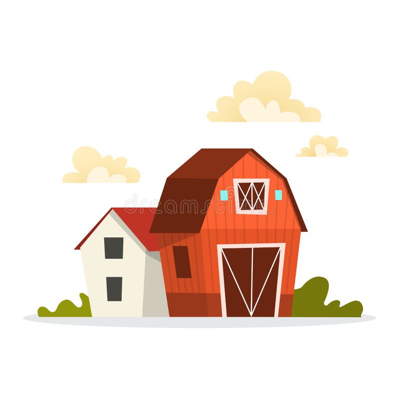 De bouw van het landbouwbedrijf Schuur en huis op het platteland royalty-vrije illustratie De bouw van het landbouwbedrijf Schuur en huis op het platteland royalty-vrije illustratie