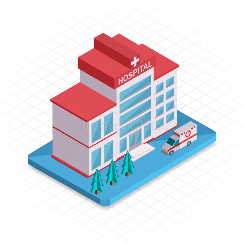 De bouw van het ziekenhuis Het isometrische 3d pictogram van het pixelontwerp vector illustratie De bouw van het ziekenhuis Het isometrische 3d pictogram van het pixelontwerp vector illustratie