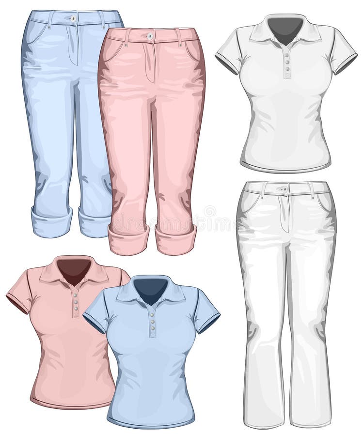 De broekjeans en polo-overhemd van vrouwen vector illustratie De broekjeans en polo-overhemd van vrouwen vector illustratie