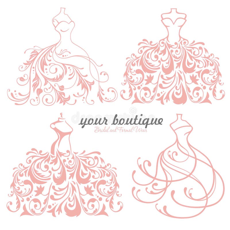 De bruids Boutique Logo Design Set Vector Collection van de Huwelijkskleding