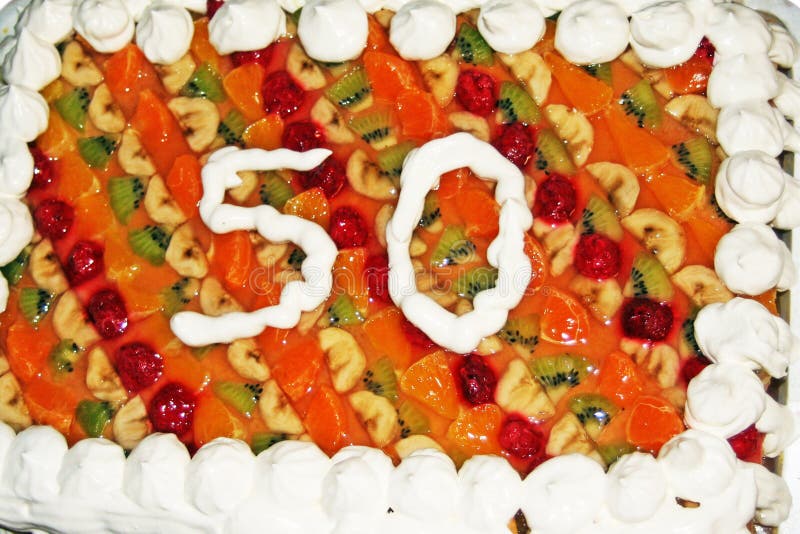 A 50th birthday cake with fruit texture. A 50th birthday cake with fruit texture