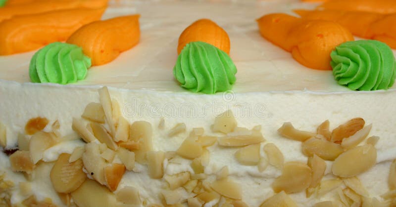 Decorated carrot cake showing detail. Decorated carrot cake showing detail