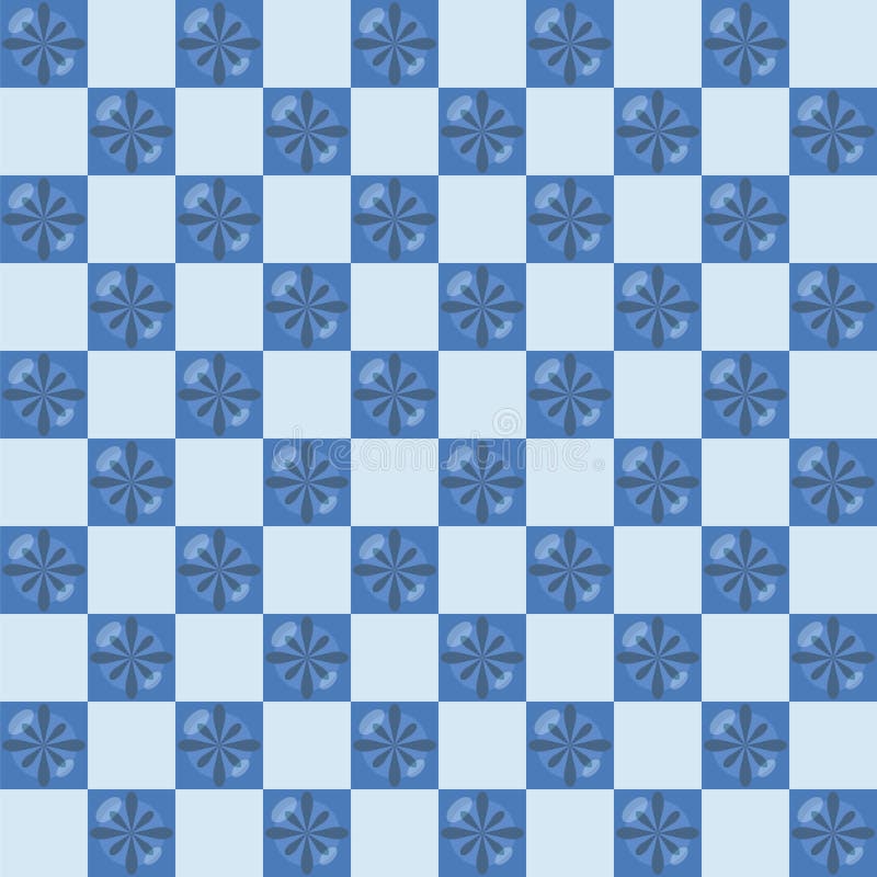De ceramische blauwe tegels met glanzend glanzen blauwe kleine bloemen in geruit patroon vector naadloos patroon stock illustratie De ceramische blauwe tegels met glanzend glanzen blauwe kleine bloemen in geruit patroon vector naadloos patroon stock illustratie
