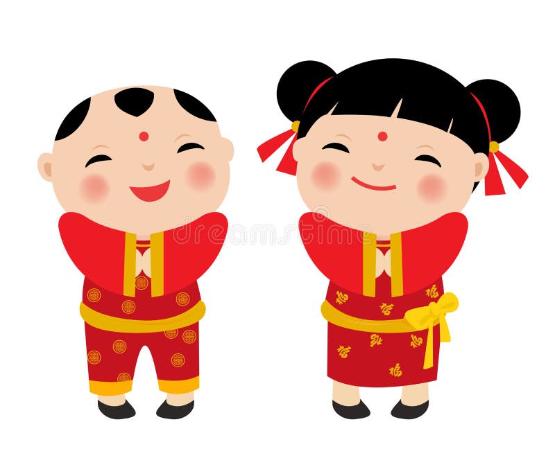 De Chinese Kinderen van Nieuwjaargroeten royalty-vrije illustratie De Chinese Kinderen van Nieuwjaargroeten royalty-vrije illustratie