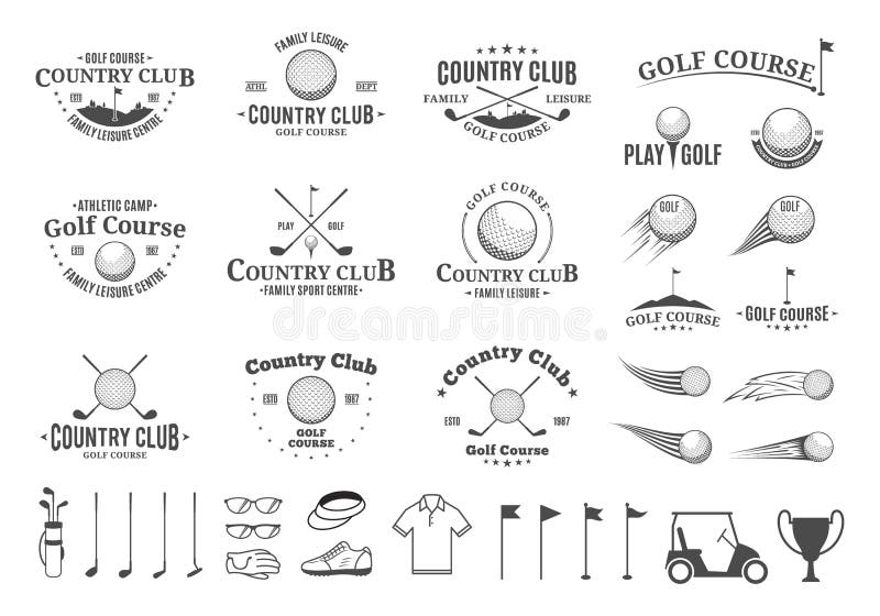 De clubembleem van het golfland, etiketten, pictogrammen en ontwerpelementen