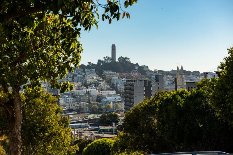 De Coit-Toren van een hoog punt op Lombardt-Straat, San Francisco royalty-vrije stock fotografie De Coit-Toren van een hoog punt op Lombardt-Straat, San Francisco royalty-vrije stock fotografie
