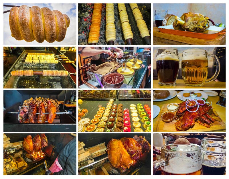De collage over traditioneel Tsjechisch straatvoedsel - trdelnik