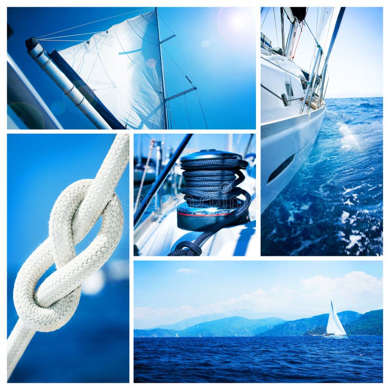 De collage van het Jacht van de zeilboot. Het varen stock foto De collage van het Jacht van de zeilboot. Het varen stock foto