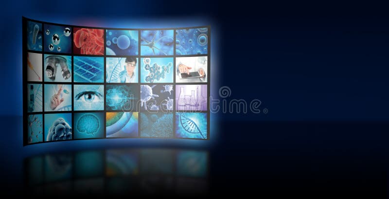 De collagevertoning van de microbiologiebeelden op blauwe achtergrond stock fotografie De collagevertoning van de microbiologiebeelden op blauwe achtergrond stock fotografie