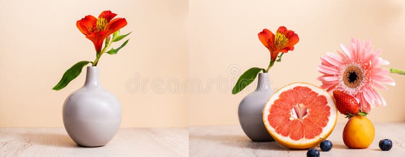 De composição floral e frutícola com imagens de stock