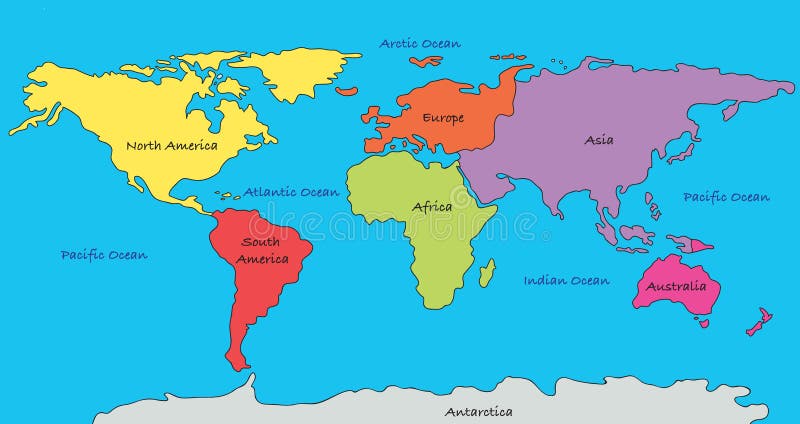 De continenten van de wereldkaart