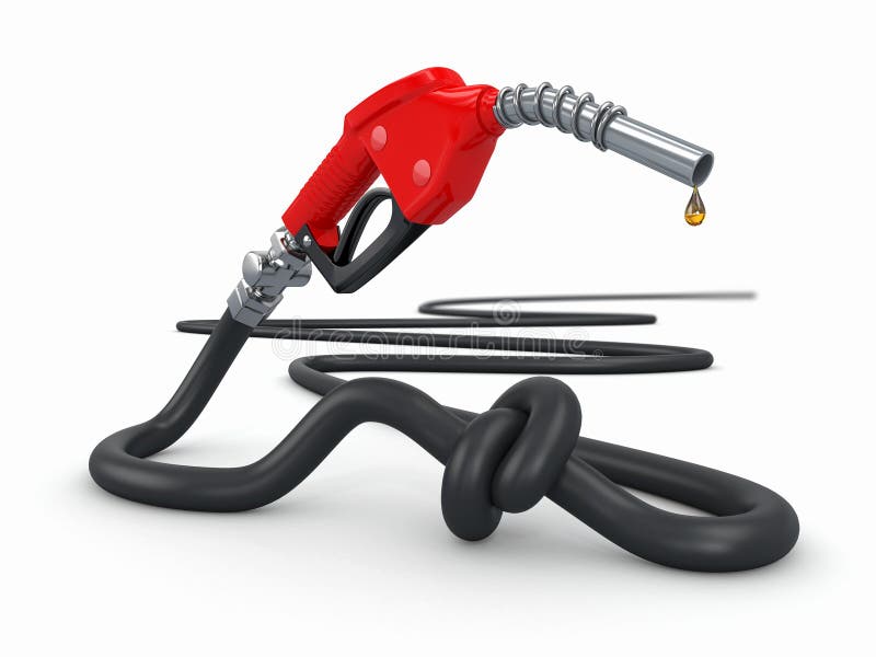 De crisis van de energie. Pijp van de benzinepomp bond een knoop vast. stock illustratie De crisis van de energie. Pijp van de benzinepomp bond een knoop vast. stock illustratie