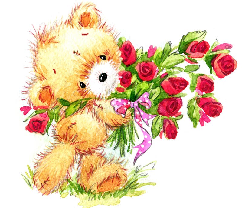 De dag van de valentijnskaart Grappige teddybeer en rood hart
