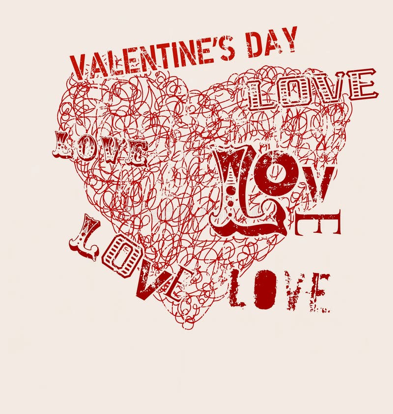 De dag van Valentine ` s, het hart en de liefdeillustratie, grunge stileren, vect royalty-vrije illustratie De dag van Valentine ` s, het hart en de liefdeillustratie, grunge stileren, vect royalty-vrije illustratie
