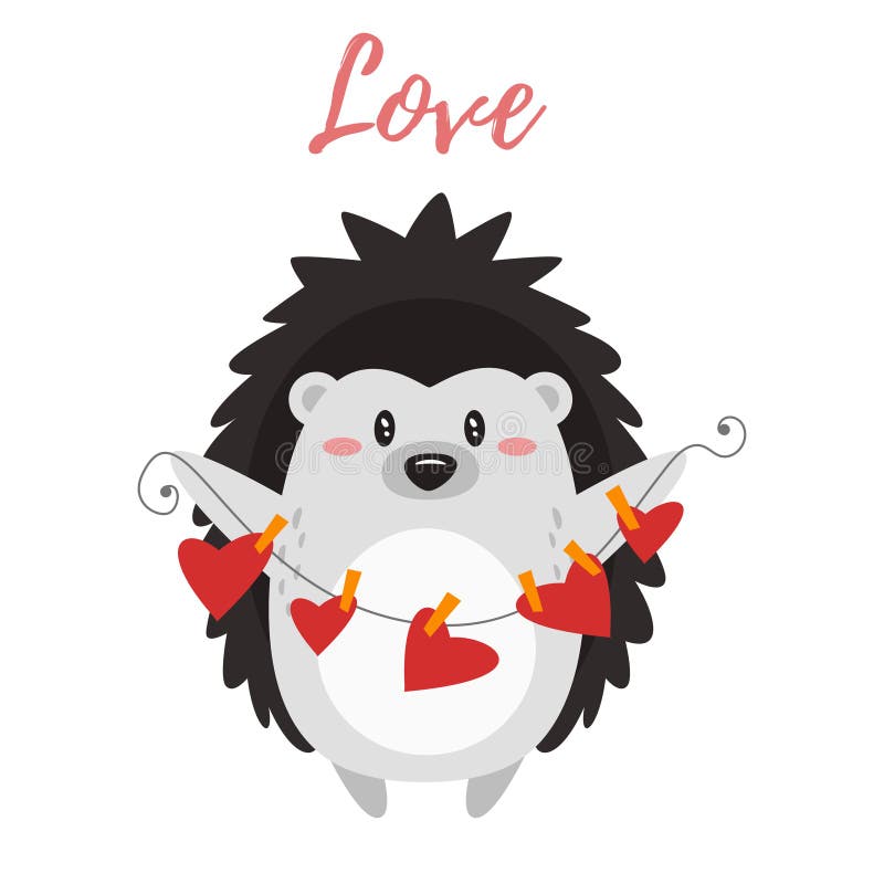 De dagkaart van Valentine ` s met egel vector illustratie De dagkaart van Valentine ` s met egel vector illustratie