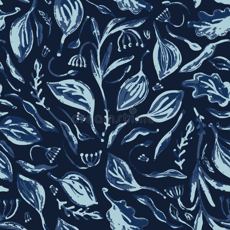 De dalende van het het Patroon Naadloze Vector Langzaam verdwenen Denim van de Bladerenindigo Blauwe Batik royalty-vrije illustratie De dalende van het het Patroon Naadloze Vector Langzaam verdwenen Denim van de Bladerenindigo Blauwe Batik royalty-vrije illustratie