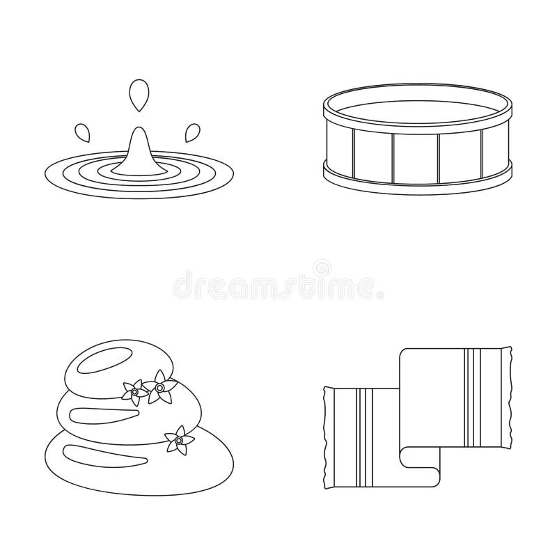 De dalingen van water, pool of bassin met warm water, kuuroordstenen met lotusbloem bloeit, handdoek voor de pool Kuuroord vastge royalty-vrije illustratie De dalingen van water, pool of bassin met warm water, kuuroordstenen met lotusbloem bloeit, handdoek voor de pool Kuuroord vastge royalty-vrije illustratie