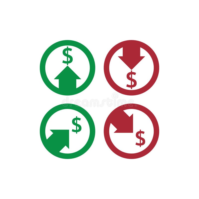 dollar increase decrease icon. Money symbol with arrow stretching rising up and drop fall down. Business cost sale and reduction icon. vector illustration. dollar increase decrease icon. Money symbol with arrow stretching rising up and drop fall down. Business cost sale and reduction icon. vector illustration.