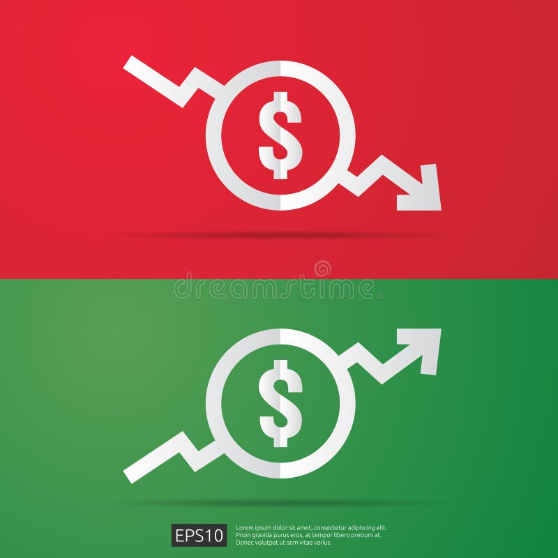 dollar increase decrease icon. Money symbol with arrow stretching rising up and drop fall down. Business cost sale and reduction icon. vector illustration. dollar increase decrease icon. Money symbol with arrow stretching rising up and drop fall down. Business cost sale and reduction icon. vector illustration.