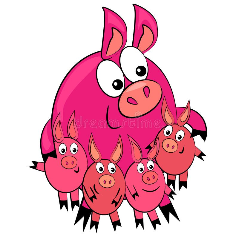 De de dierlijke ouder family.pig en kinderen van het beeldverhaal stock illustratie De de dierlijke ouder family.pig en kinderen van het beeldverhaal stock illustratie