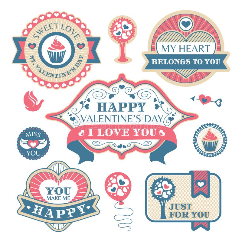 De decoratieve etiketten van de valentijnskaartendag vector illustratie De decoratieve etiketten van de valentijnskaartendag vector illustratie