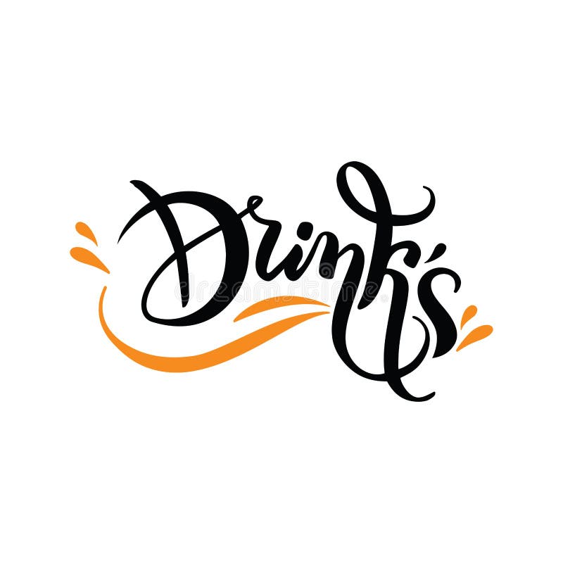 De decoratieve vector geschreven hand isoleerde de oranje van letters voorziende Dranken van de embleemtekst voor menuontwerp, re stock illustratie De decoratieve vector geschreven hand isoleerde de oranje van letters voorziende Dranken van de embleemtekst voor menuontwerp, re stock illustratie