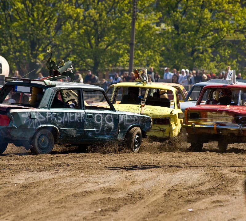 Cars at a demolition derby at RomuRing in Estonia. Cars at a demolition derby at RomuRing in Estonia.