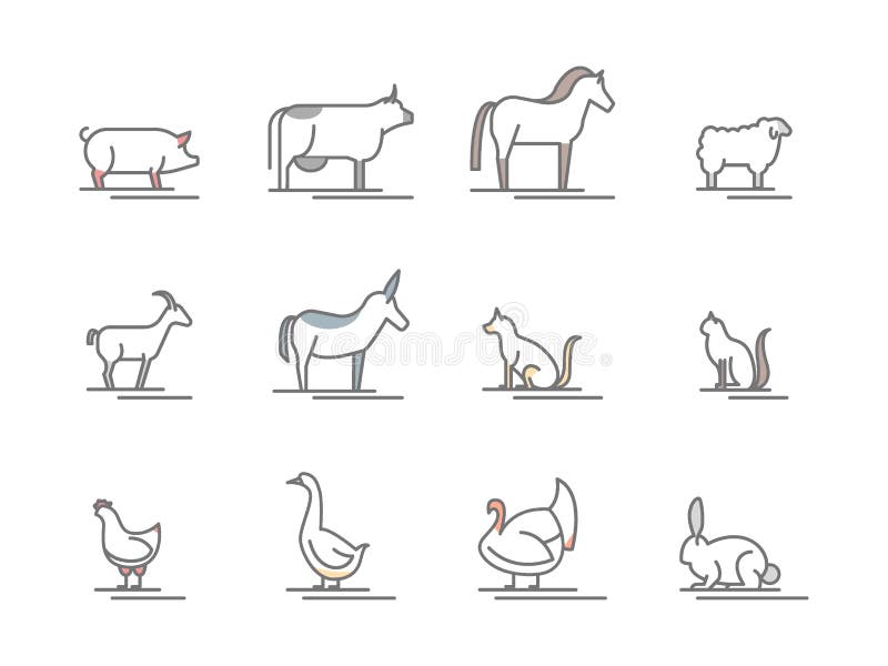De dieren bewerken de Zwarte Dunne Reeks van het Lijnpictogram Vector stock illustratie De dieren bewerken de Zwarte Dunne Reeks van het Lijnpictogram Vector stock illustratie