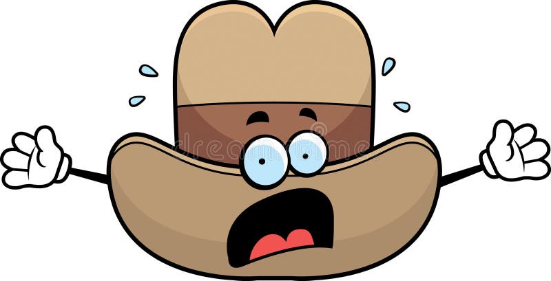 A cartoon cowboy hat with a scared expression. A cartoon cowboy hat with a scared expression.