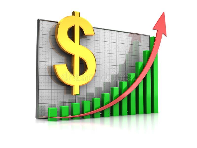 Course increase: graph with dollar sign and arrow up. Course increase: graph with dollar sign and arrow up