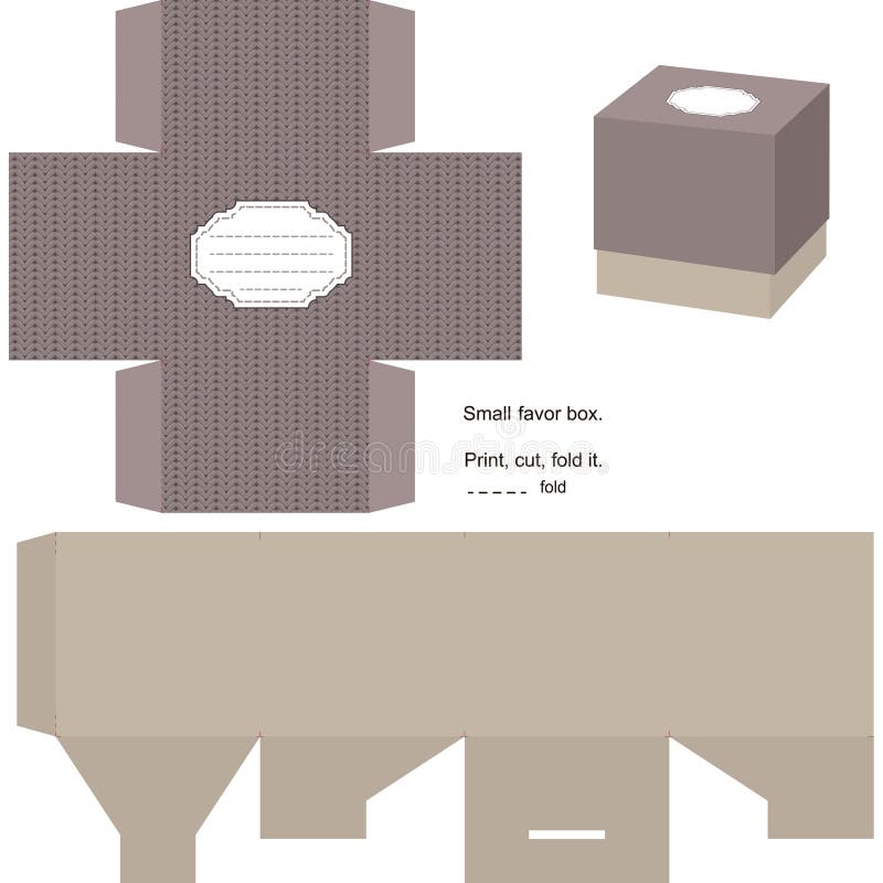 Favor box die cut. Knitting pattern. Empty label. Favor box die cut. Knitting pattern. Empty label.