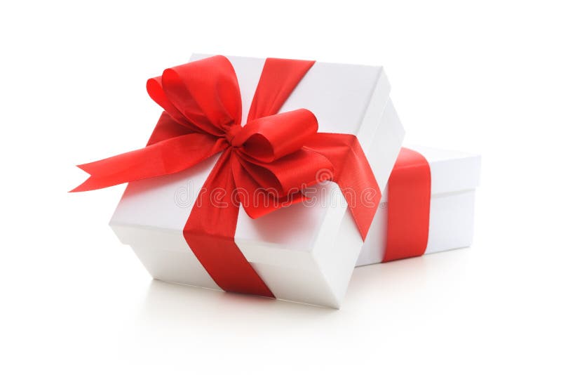 Geschenkdozen met rood lint en strik stock foto's