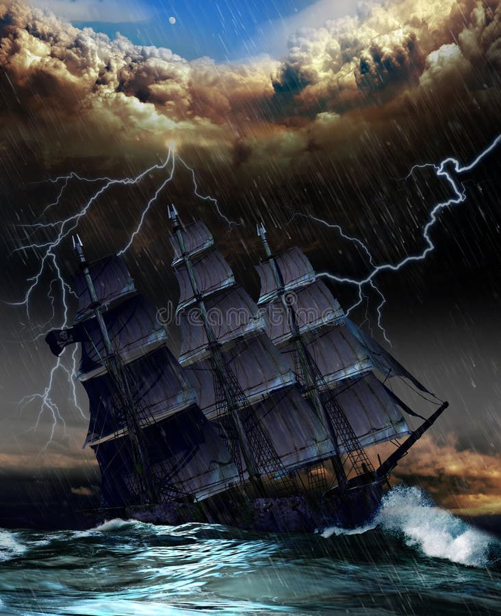 Pirate sailboat into the vortex of a hurricane. Pirate sailboat into the vortex of a hurricane.