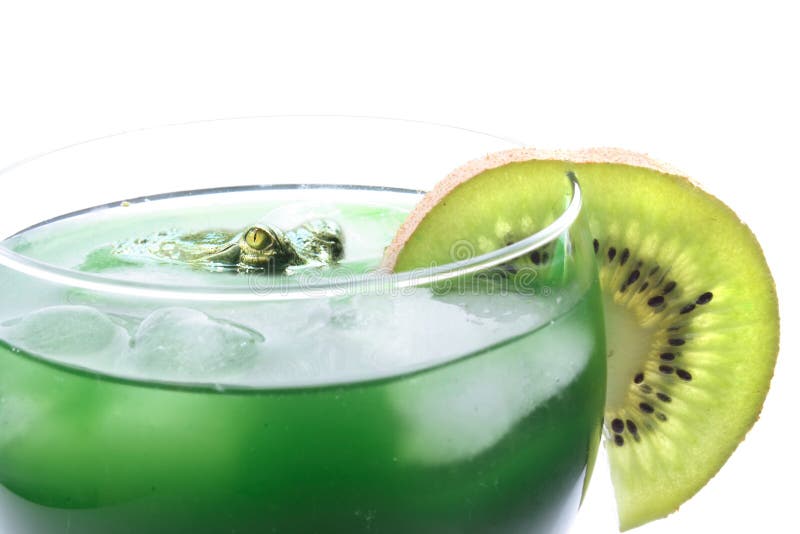 Green kiwi drink with slice of kiwi on the white background. Green kiwi drink with slice of kiwi on the white background