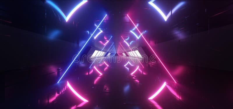 De driehoek Gevormde van het het Ruimteschipmoederschip van FI van Sc.i van de Neon Gloeiende Laser Purpere Blauwe Futuristische vector illustratie De driehoek Gevormde van het het Ruimteschipmoederschip van FI van Sc.i van de Neon Gloeiende Laser Purpere Blauwe Futuristische vector illustratie